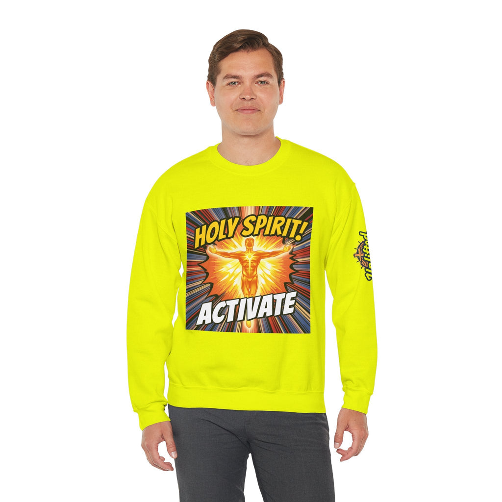 Holy Spirit Activate Sweatshirt – Superhero Christian Sweatshirt with Vibrant Power-Up Design for Faith-Fueled Boldness Printify