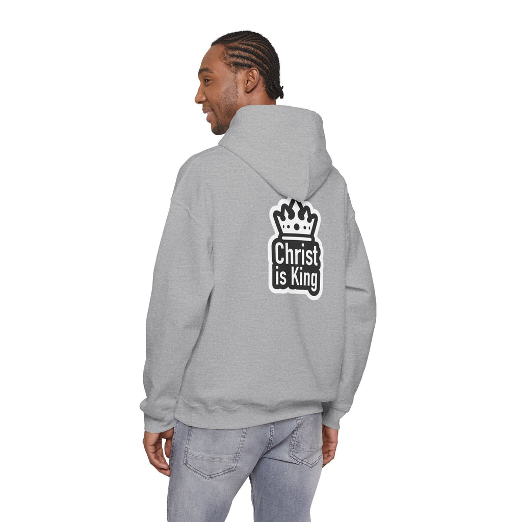 Christ is King Hoodie – Bold Crown & Cross Christian Sweatshirt for Unshakable Faith Printify