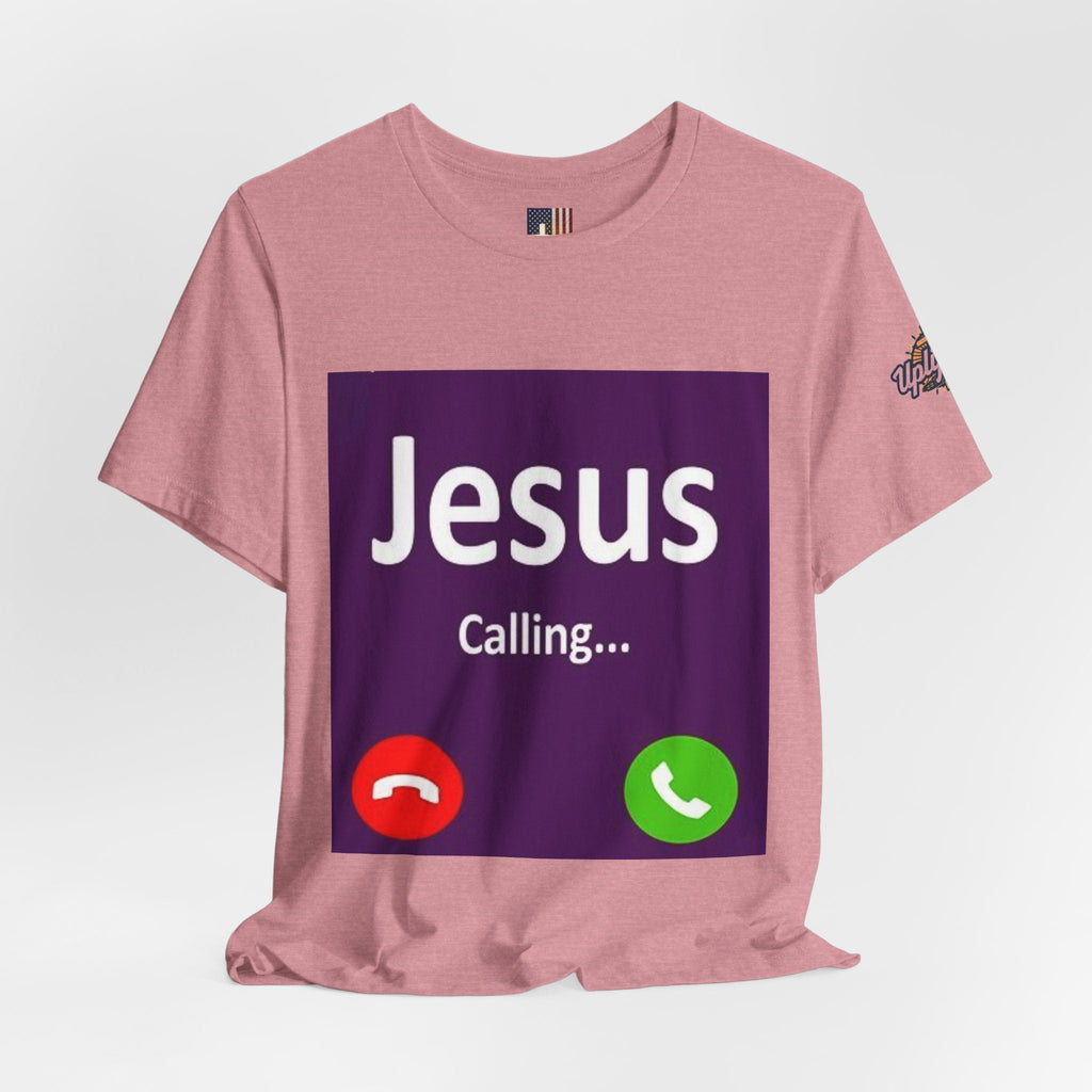 Jesus Calling T-shirt – Funny Cell Phone Screen Christian T-shirt for Divine Connection & Faith Humor Printify