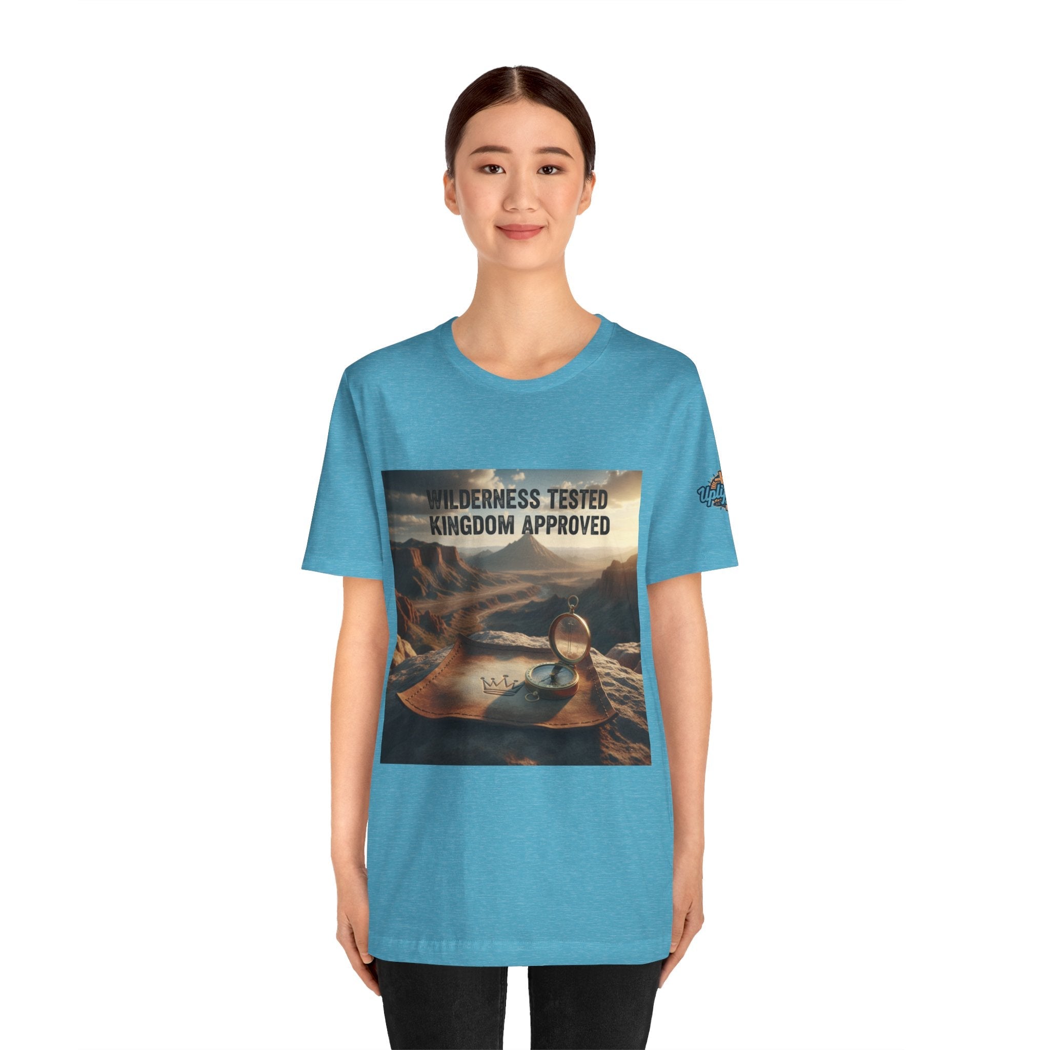 Wilderness Tested Kingdom Approved T-shirt – Mountain Desert Compass Crown Christian T-shirt for Biblical Adventure Faith Printify