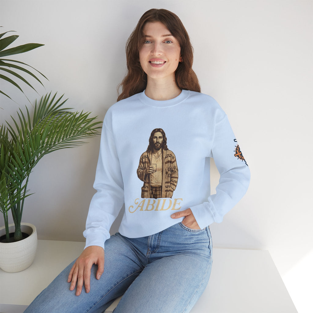 Abide Jesus Sweatshirt — Vintage 'The Dude' Religious Graphic Sweatshirt Printify