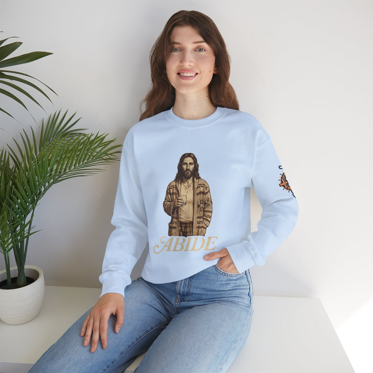 Abide Jesus Sweatshirt — Vintage 'The Dude' Religious Graphic Sweatshirt Printify