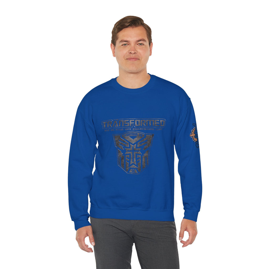 Transformer Logo Christian Sweatshirt | 2 Corinthians 3:18 Bible Verse Sweatshirt Printify