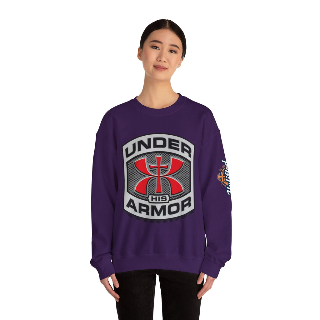 Under His Armor Crewneck Sweatshirt — Christian Faith Graphic Pullover Printify