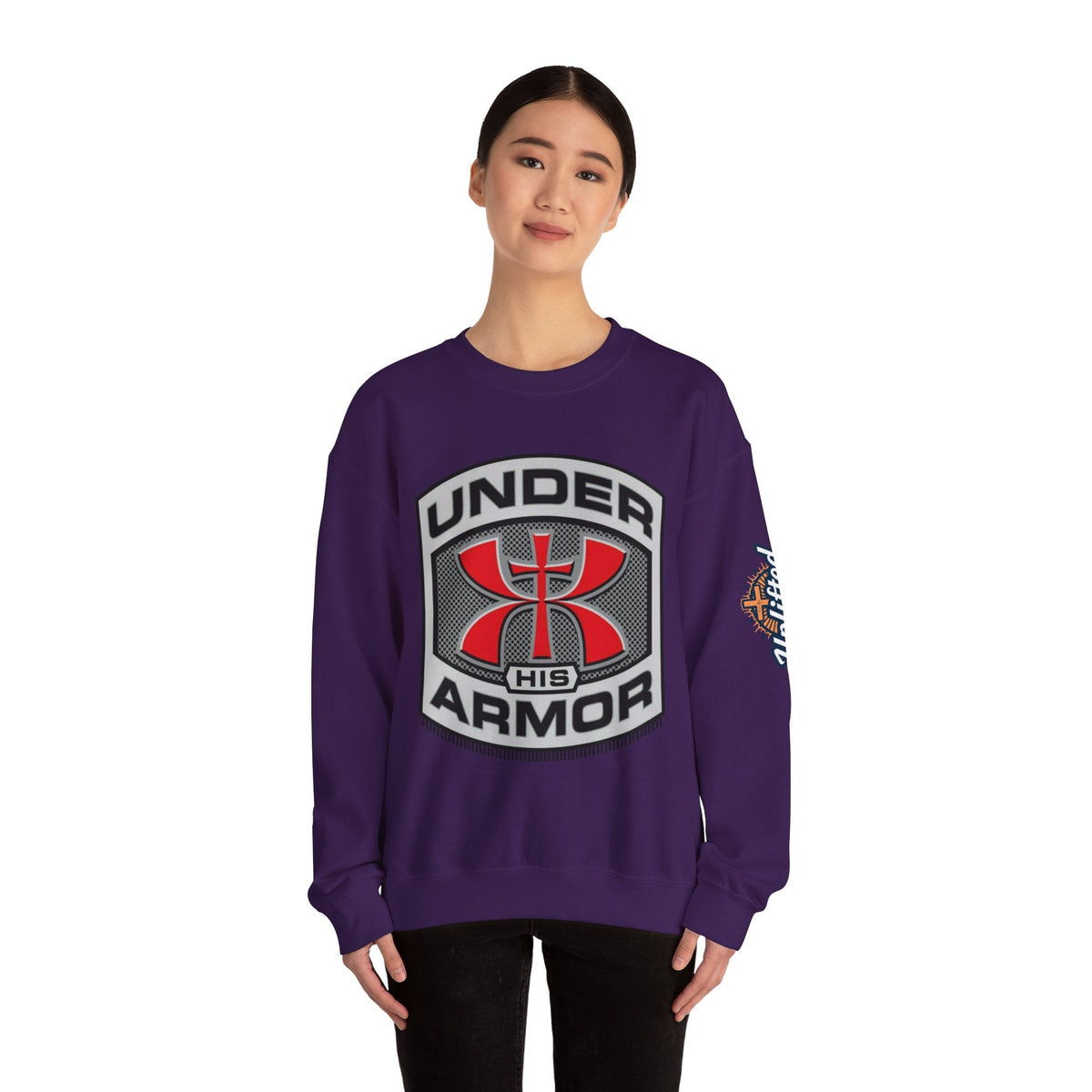 Under His Armor Crewneck Sweatshirt — Christian Faith Graphic Pullover Printify