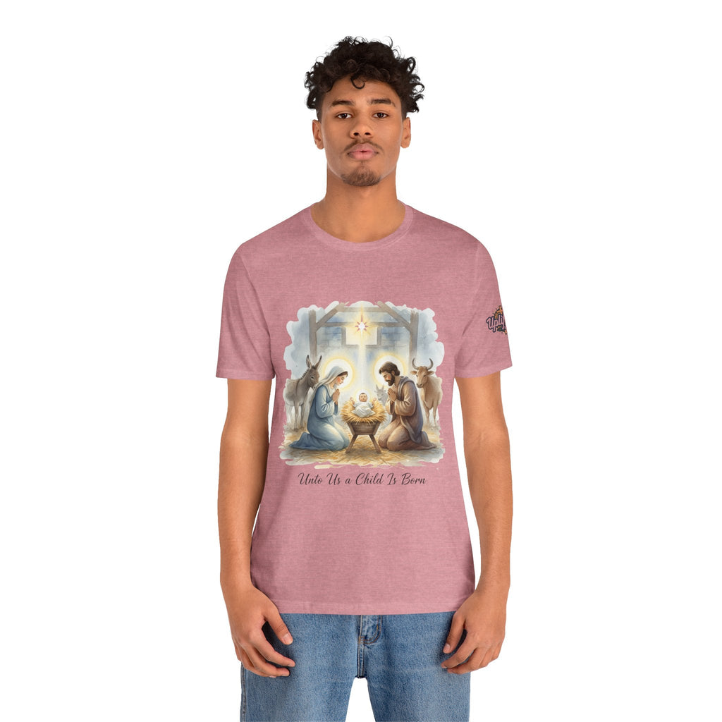 Unto Us a Child is Born T-shirt – Isaiah 9:6 Nativity Manger Scene Christian Christmas T-shirt for Holy Night Faith Printify