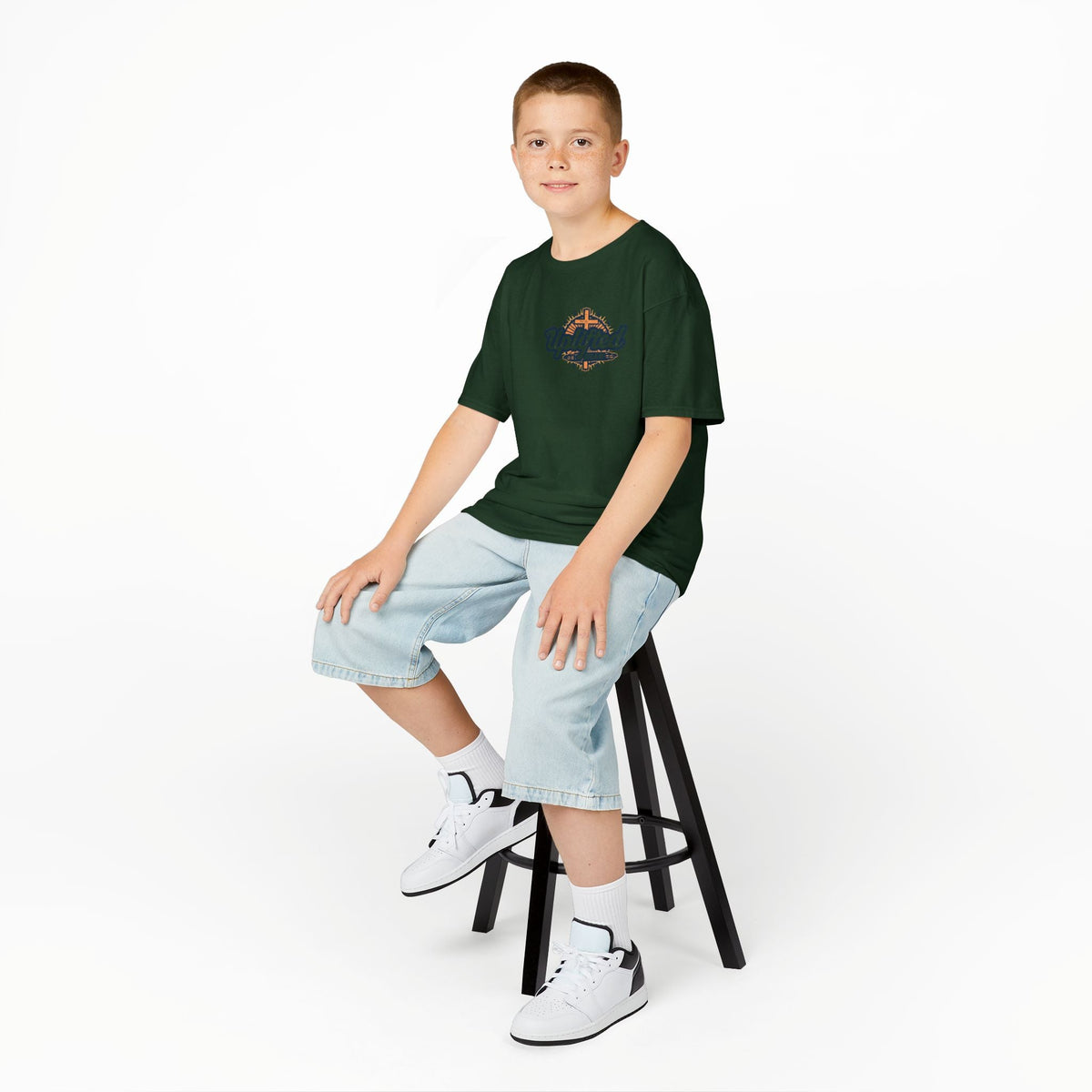✨ Chosen. Loved. Redeemed. – Elegant Christian Kids T-Shirt | Gold Foil Faith Tee | Subtle Cross & Heart Design | Inspirational Bible Verse Apparel by Uplifted Gear Printify
