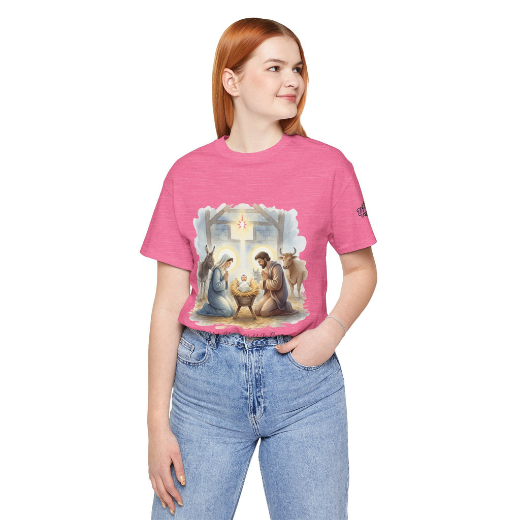 Unto Us a Child is Born T-shirt – Isaiah 9:6 Nativity Manger Scene Christian Christmas T-shirt for Holy Night Faith Printify