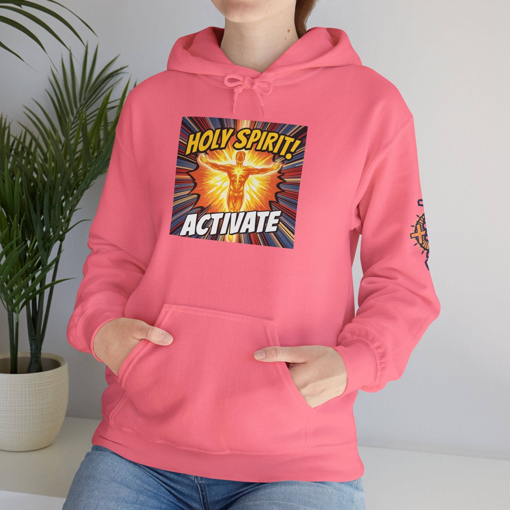 Holy Spirit Activate Hoodie – Superhero Christian Sweatshirt with Vibrant Power-Up Design for Faith-Fueled Boldness Printify