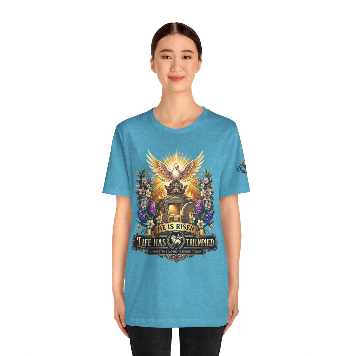 He Is Risen "Life Has Triumphed" T-Shirt — Easter Resurrection Christian Tee Printify