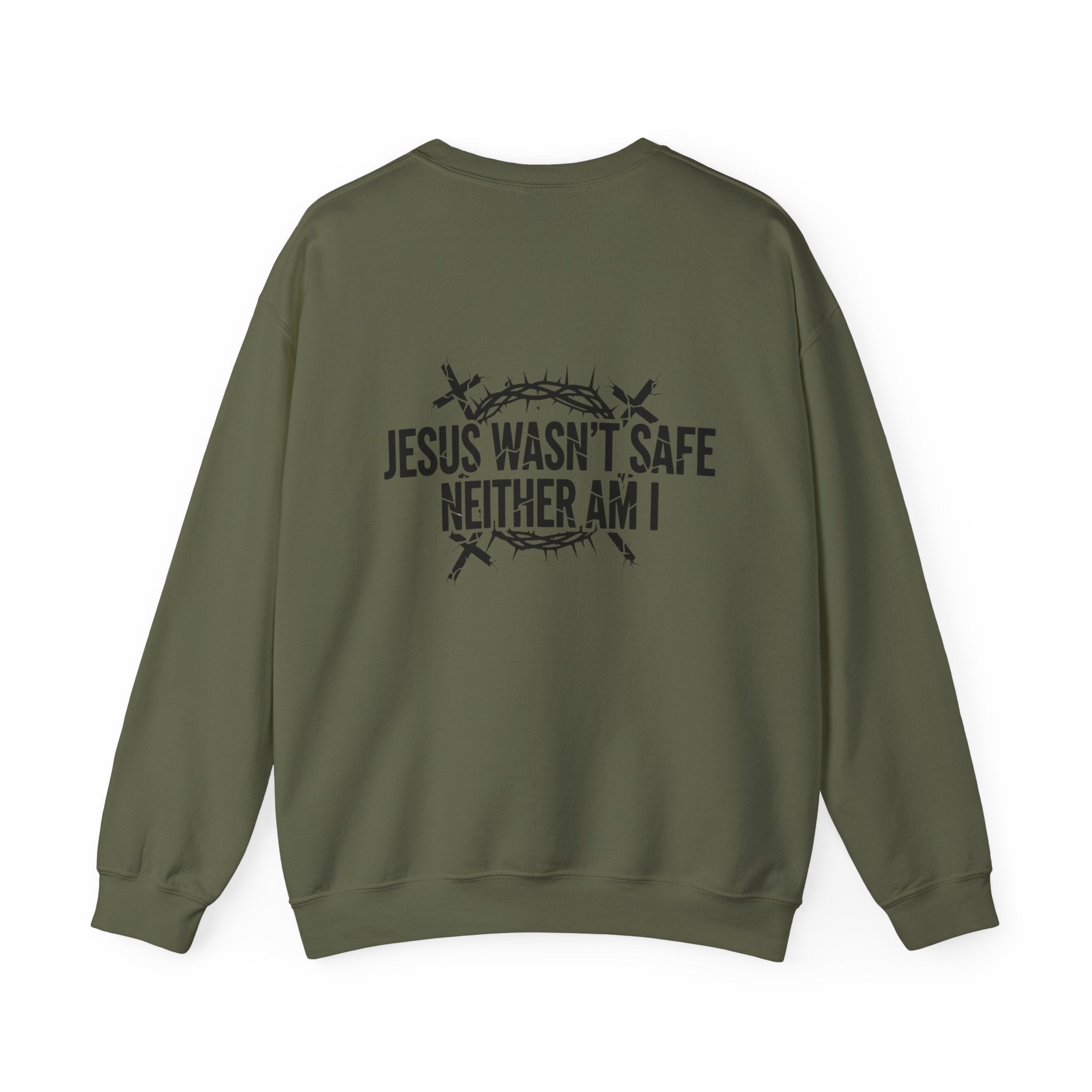 ⚡ Jesus Wasn’t Safe – Neither Am I | Bold Christian Sweatshirt | Storm-Walking Faith Tee | Minimalist Black & White Design | Uplifted Gear Printify