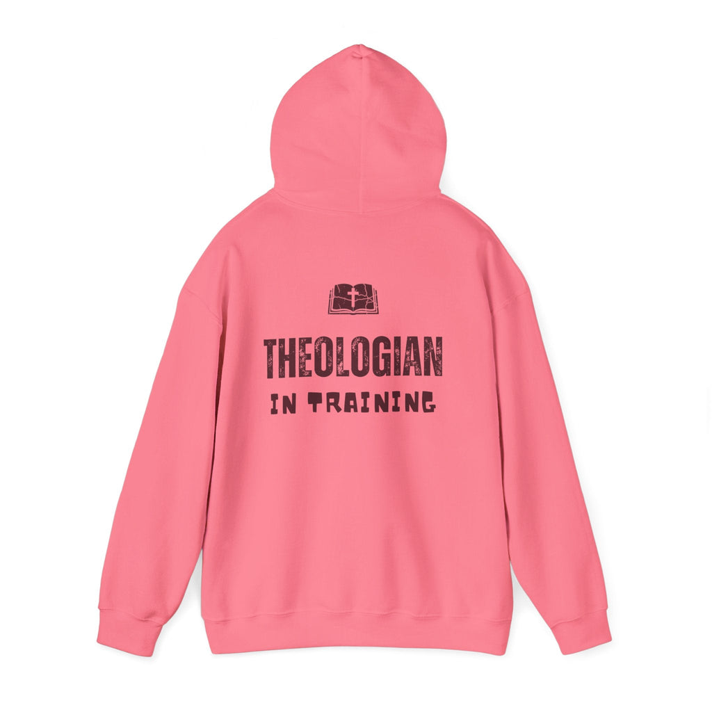 Theologian in Training Hoodie – Open Bible & Cross Christian Hoodie for Faithful Growth Printify