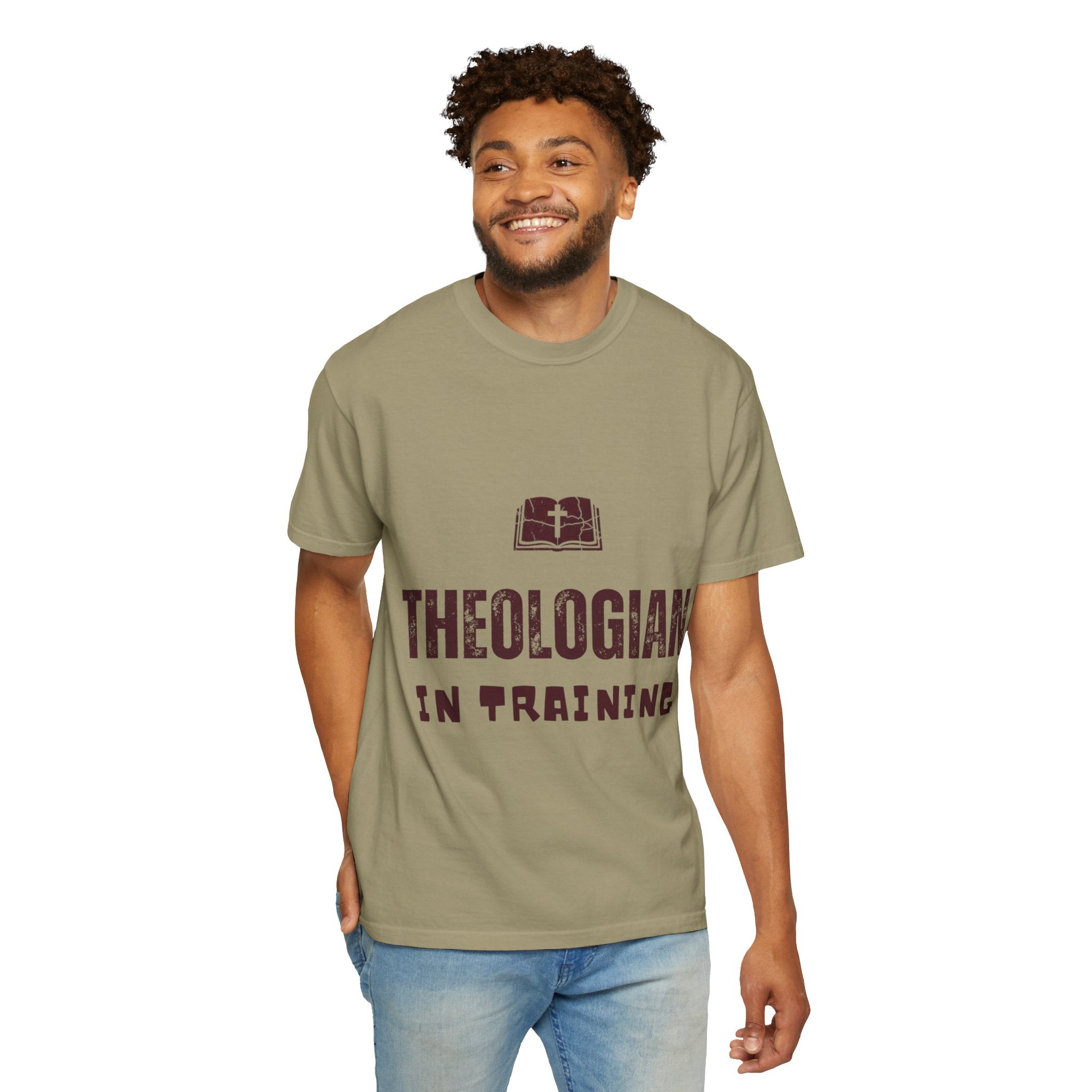 Theologian in Training T-Shirt – Open Bible & Cross Christian Tee for Faithful Learners Printify