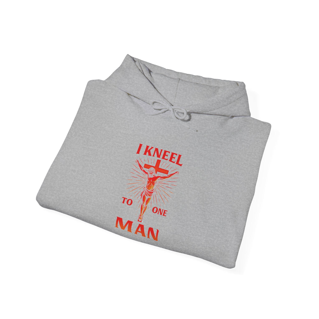 I Kneel to One Man Hoodie – Crucifixion Christian Sweatshirt for Unashamed Devotion & Bold Faith Printify