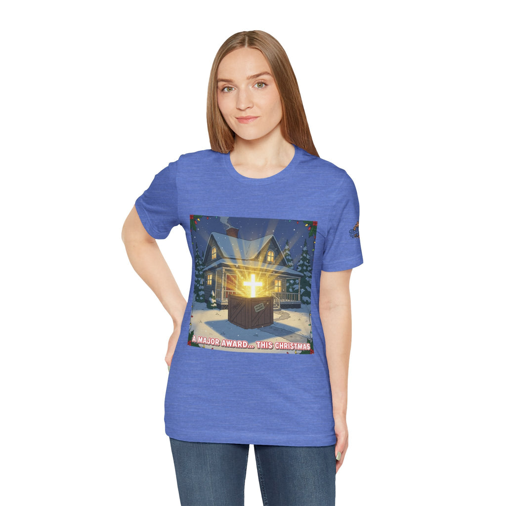 A Major Award This Christmas T-shirt – Fragile Leg Lamp Parody Cross Unboxing Christian T-shirt for Hilarious Faith & Holiday Glow Printify