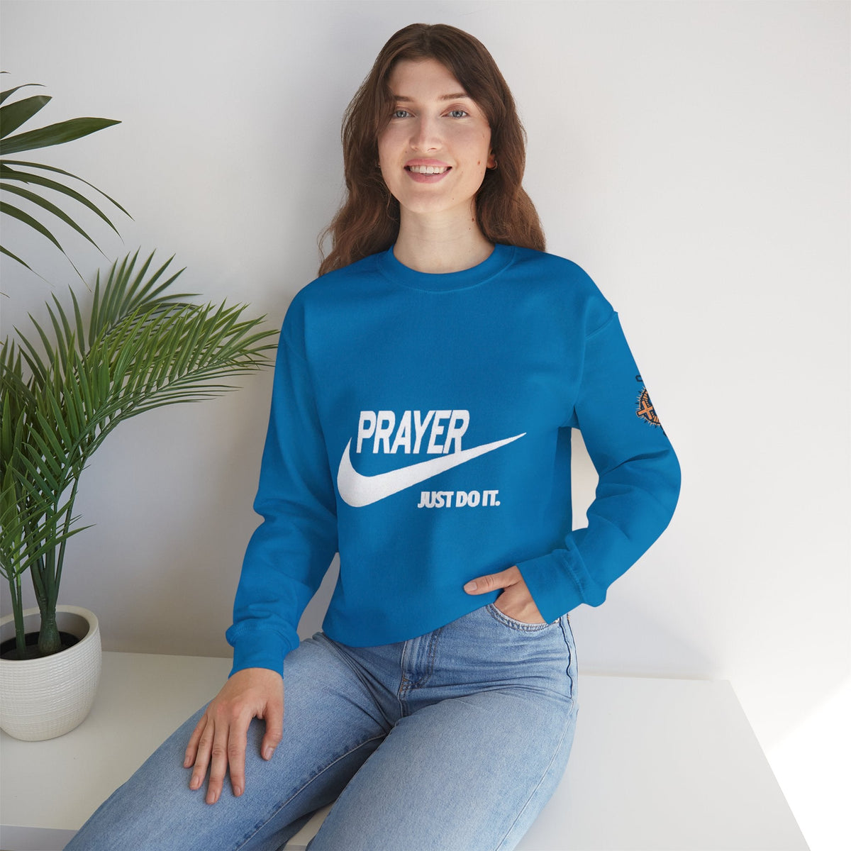 Prayer Just Do It Sweatshirt - Funny Christian Nike Parody Sweatshirt - Faith Gear Printify