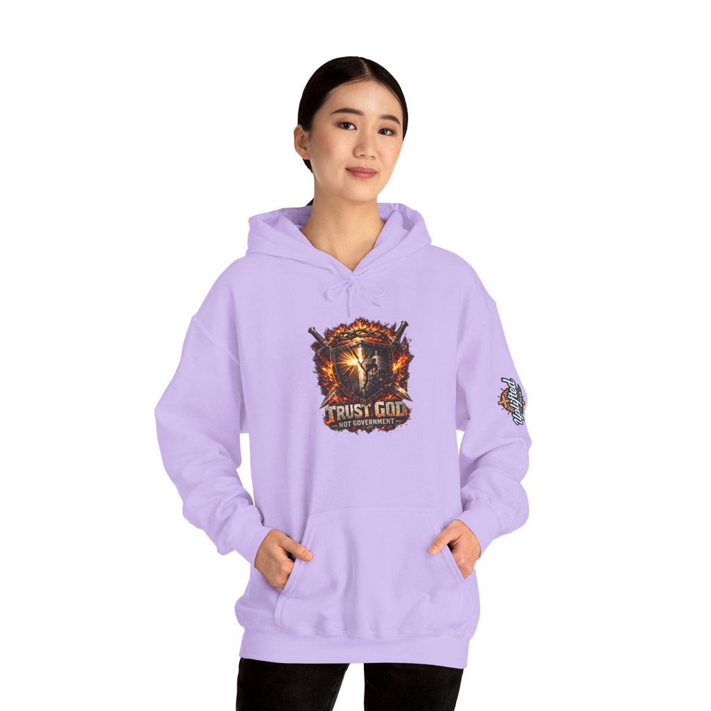 Trust God Not Government Shield Hoodie — Patriotic Christian Faith Hoodie Printify