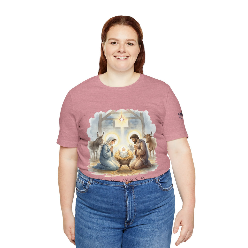 Unto Us a Child is Born T-shirt – Isaiah 9:6 Nativity Manger Scene Christian Christmas T-shirt for Holy Night Faith Printify