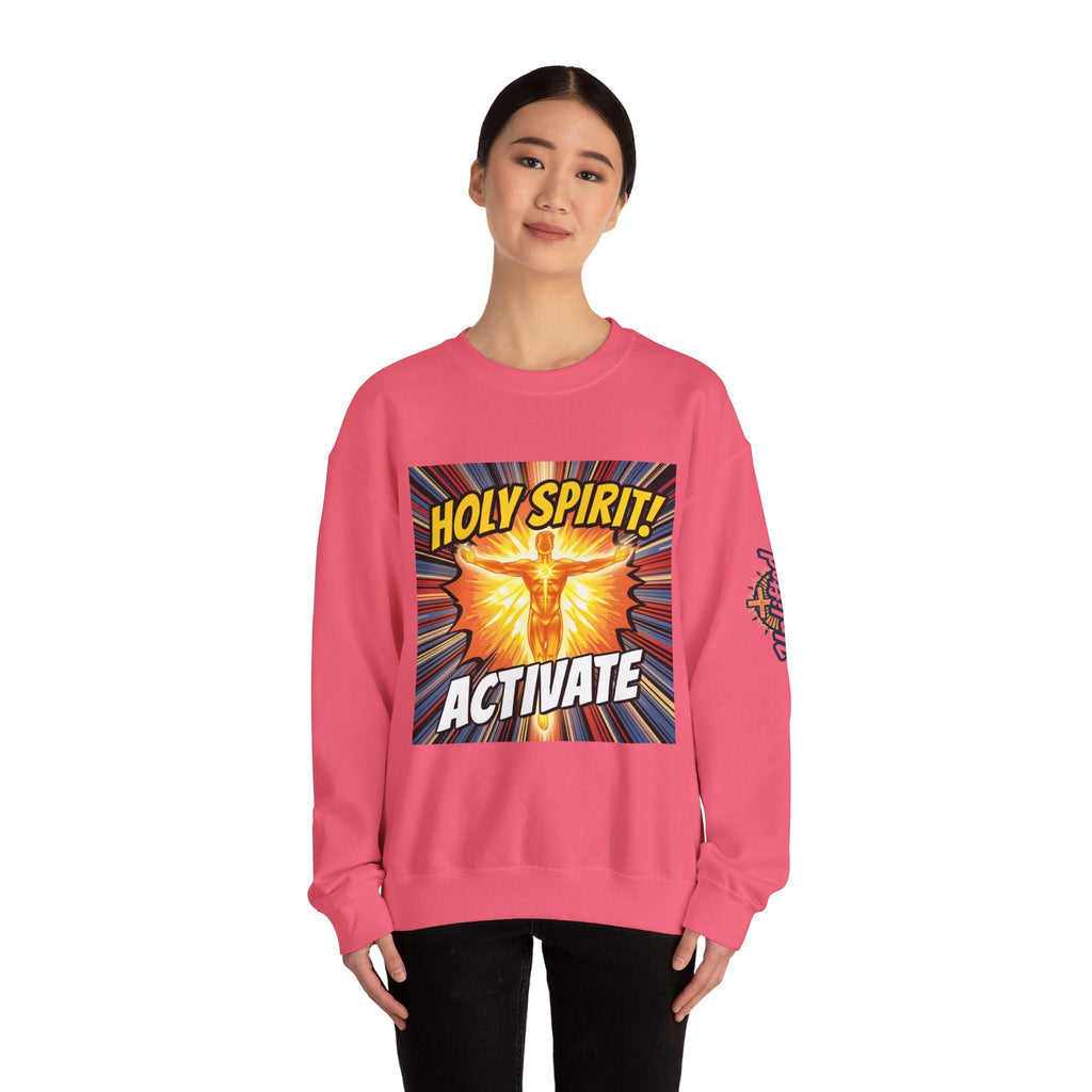 Holy Spirit Activate Sweatshirt – Superhero Christian Sweatshirt with Vibrant Power-Up Design for Faith-Fueled Boldness Printify