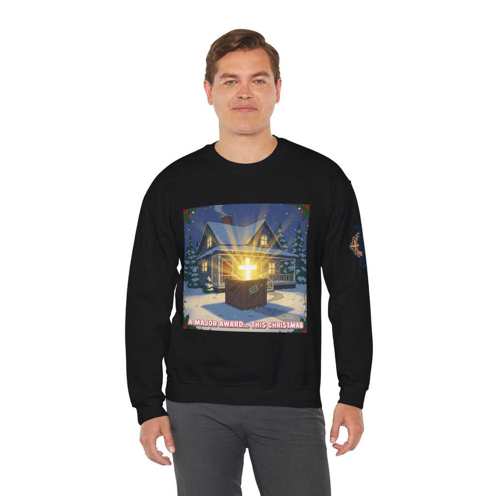 A Major Award This Christmas Sweatshirt – Fragile Leg Lamp Parody Cross Unboxing Christian Sweatshirt for Hilarious Faith & Holiday Glow Printify