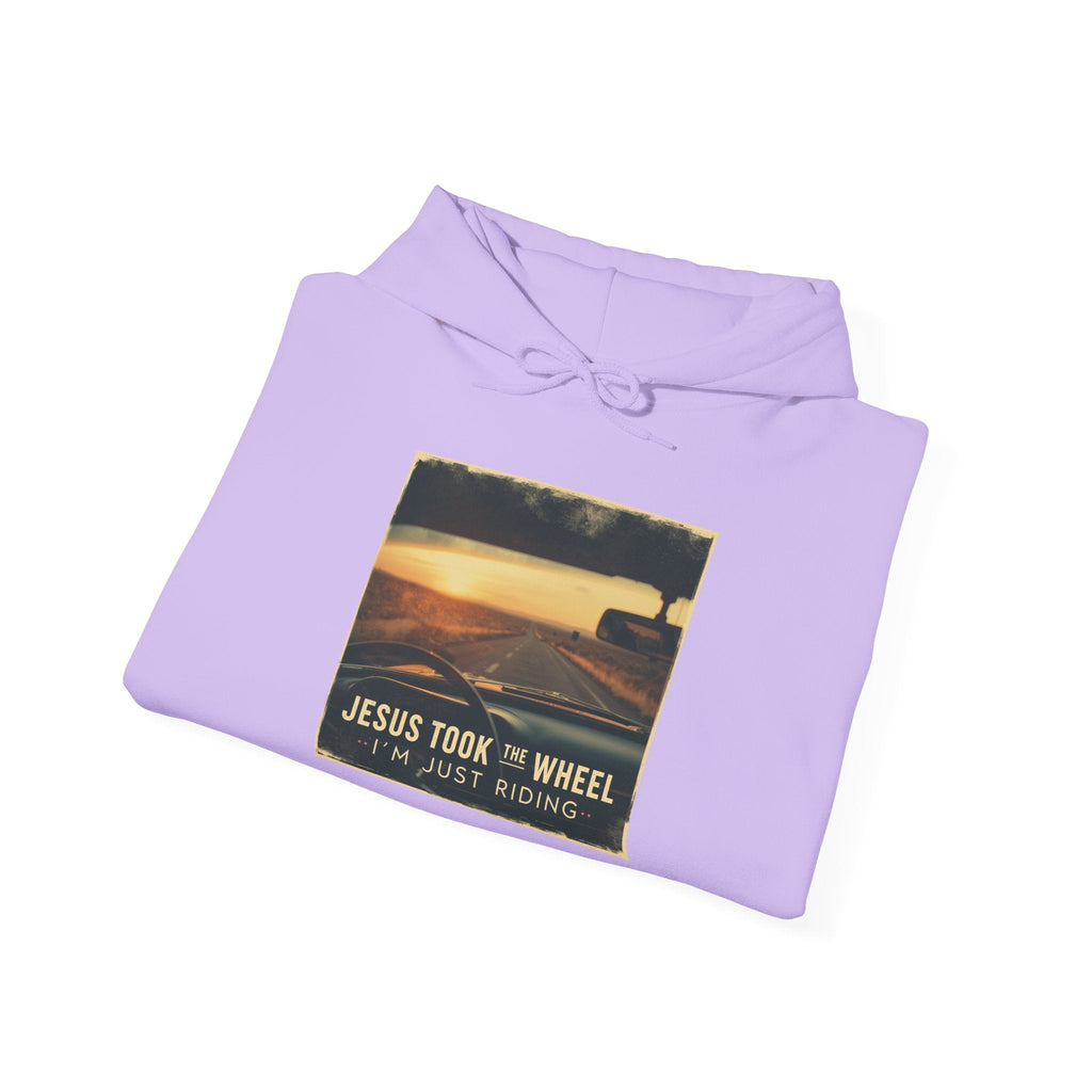Jesus Took the Wheel I'm Just Riding Hoodie – Funny Christian Convertible Car Sweatshirt for Surrendered Faith & Humor Printify