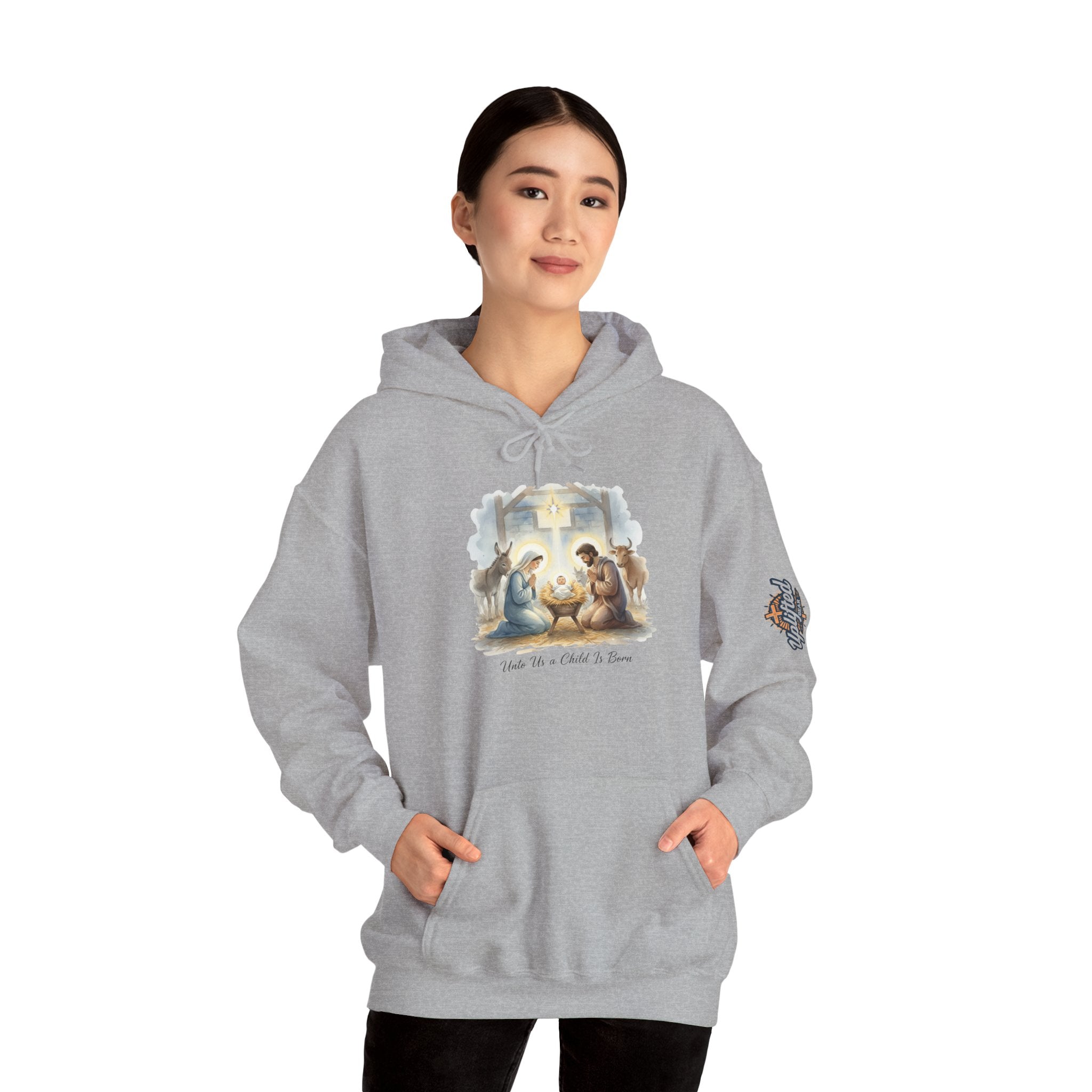 Unto Us a Child is Born Hoodie – Isaiah 9:6 Nativity Manger Scene Christian Christmas Sweatshirt for Holy Night Faith Printify