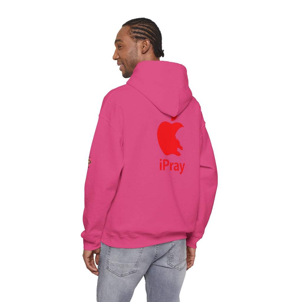 iPray Apple Logo Hoodie — Funny Christian Hoodie (Minimal Red Apple Graphic) Printify