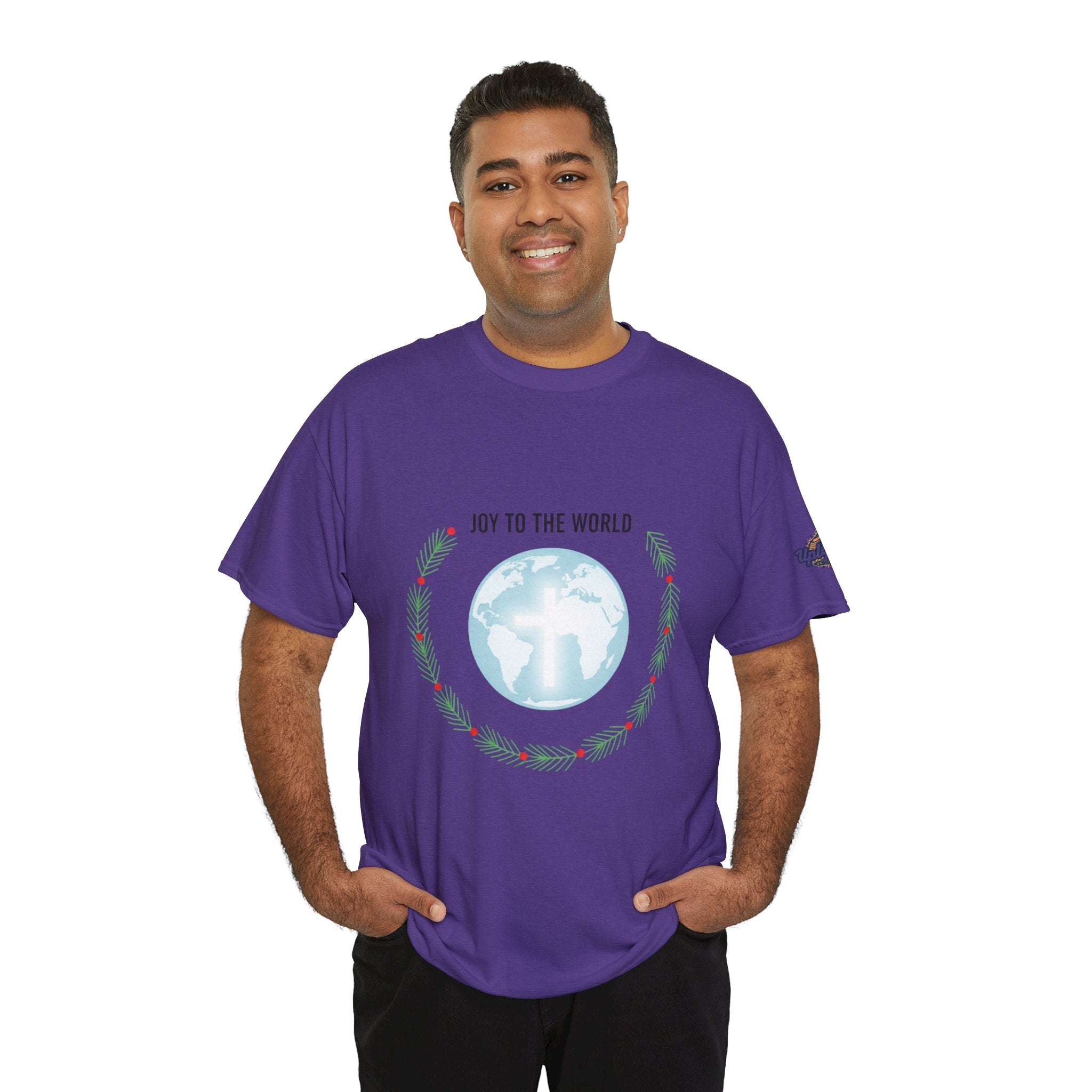 Joy to the World T-shirt – Wreath Earth Nativity Christian Christmas T-shirt for Isaiah 9:6 Holiday Faith & Festive Joy Printify