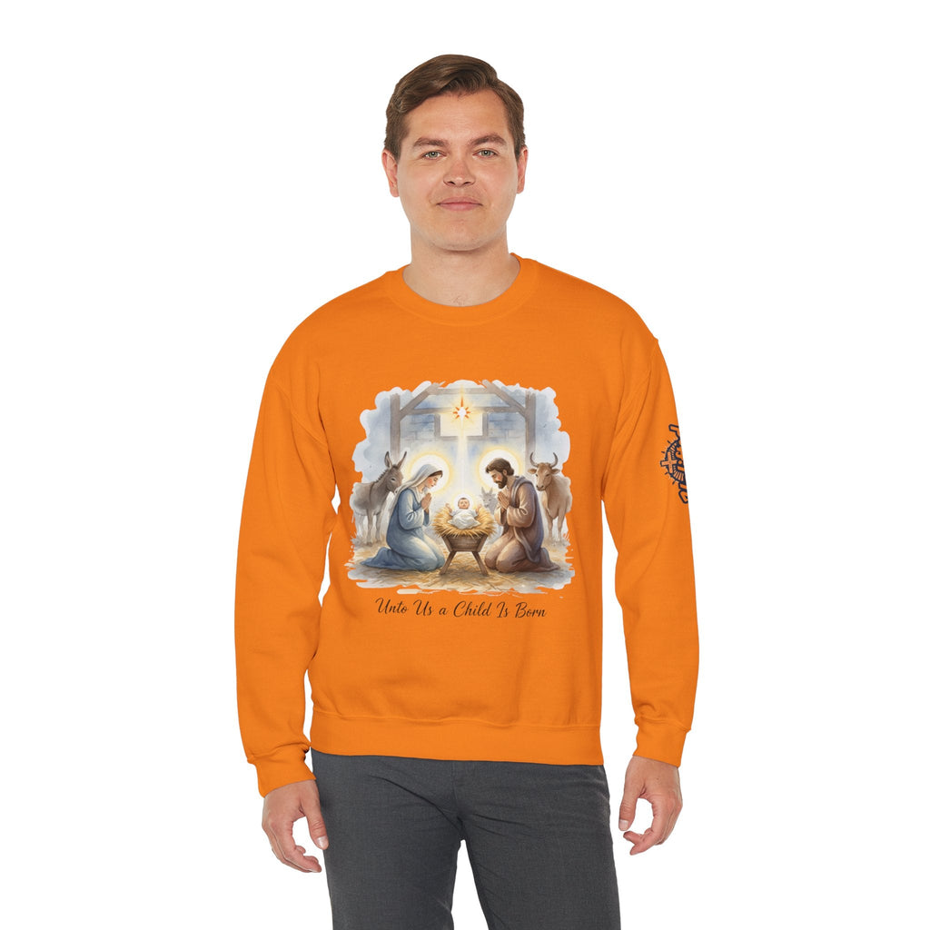 Unto Us a Child is Born Sweatshirt – Isaiah 9:6 Nativity Manger Scene Christian Christmas Sweatshirt for Holy Night Faith Printify