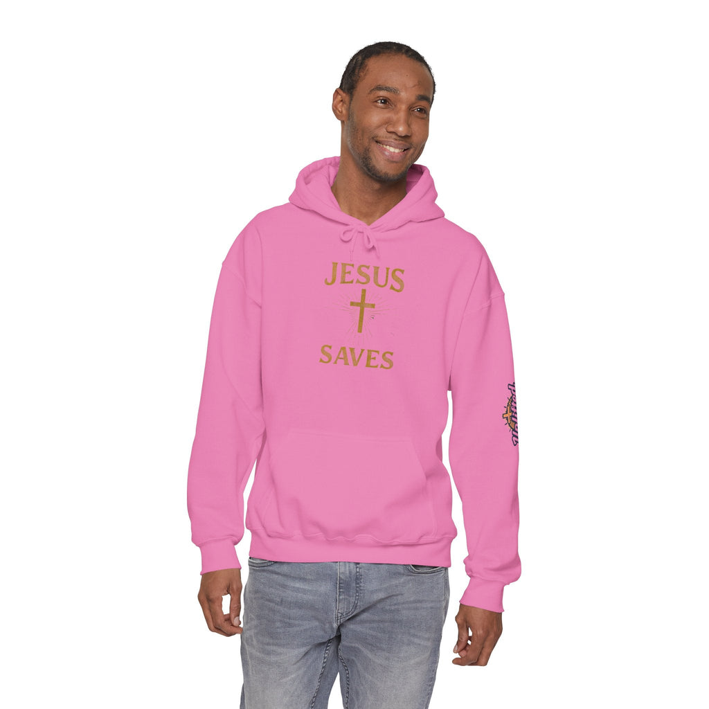 Jesus Saves Hoodie – Radiant Cross & Rays of Light Christian Sweatshirt for Eternal Hope & Faith Printify