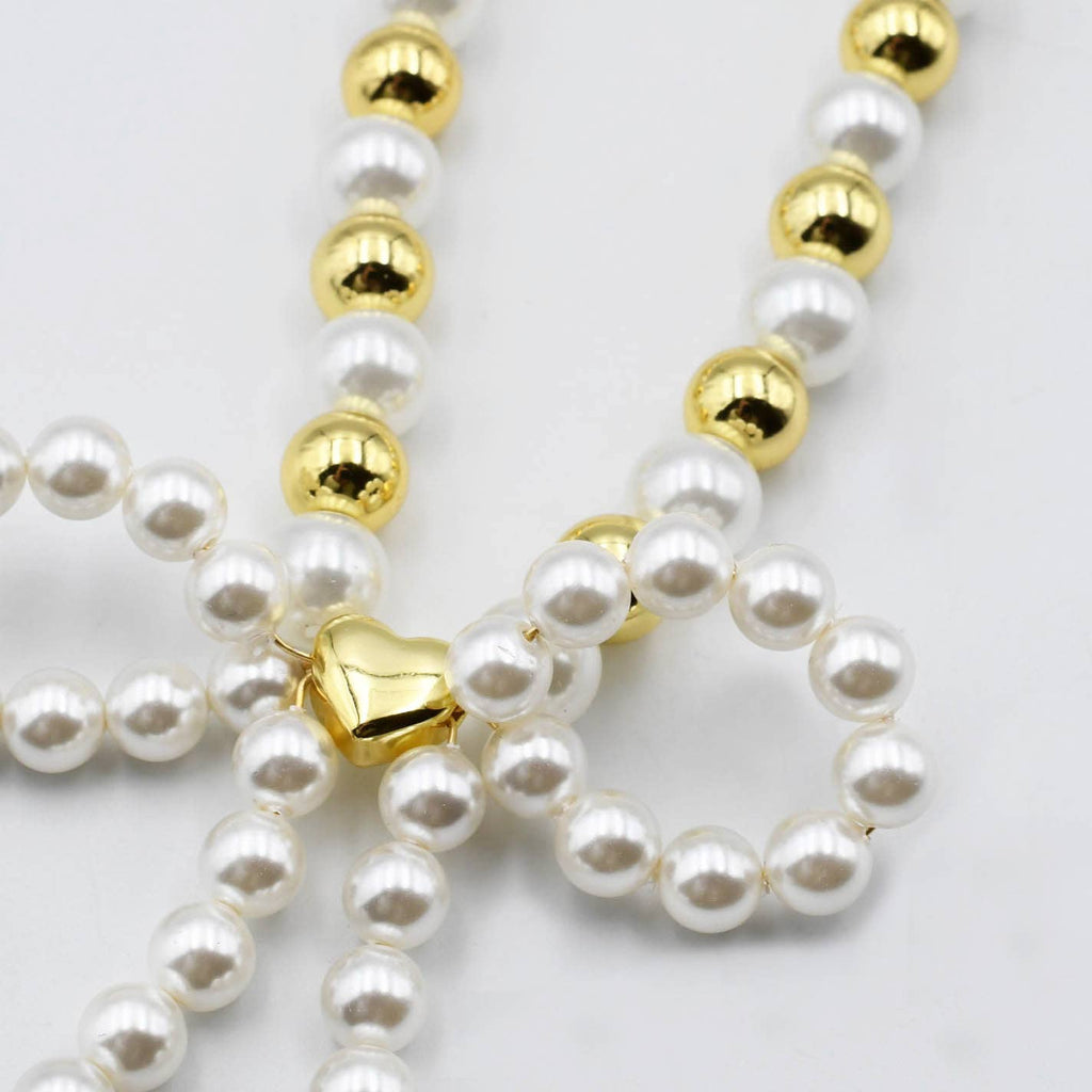 Audrey Bow gold and pearl necklace -clearance Pretty Little Patriot