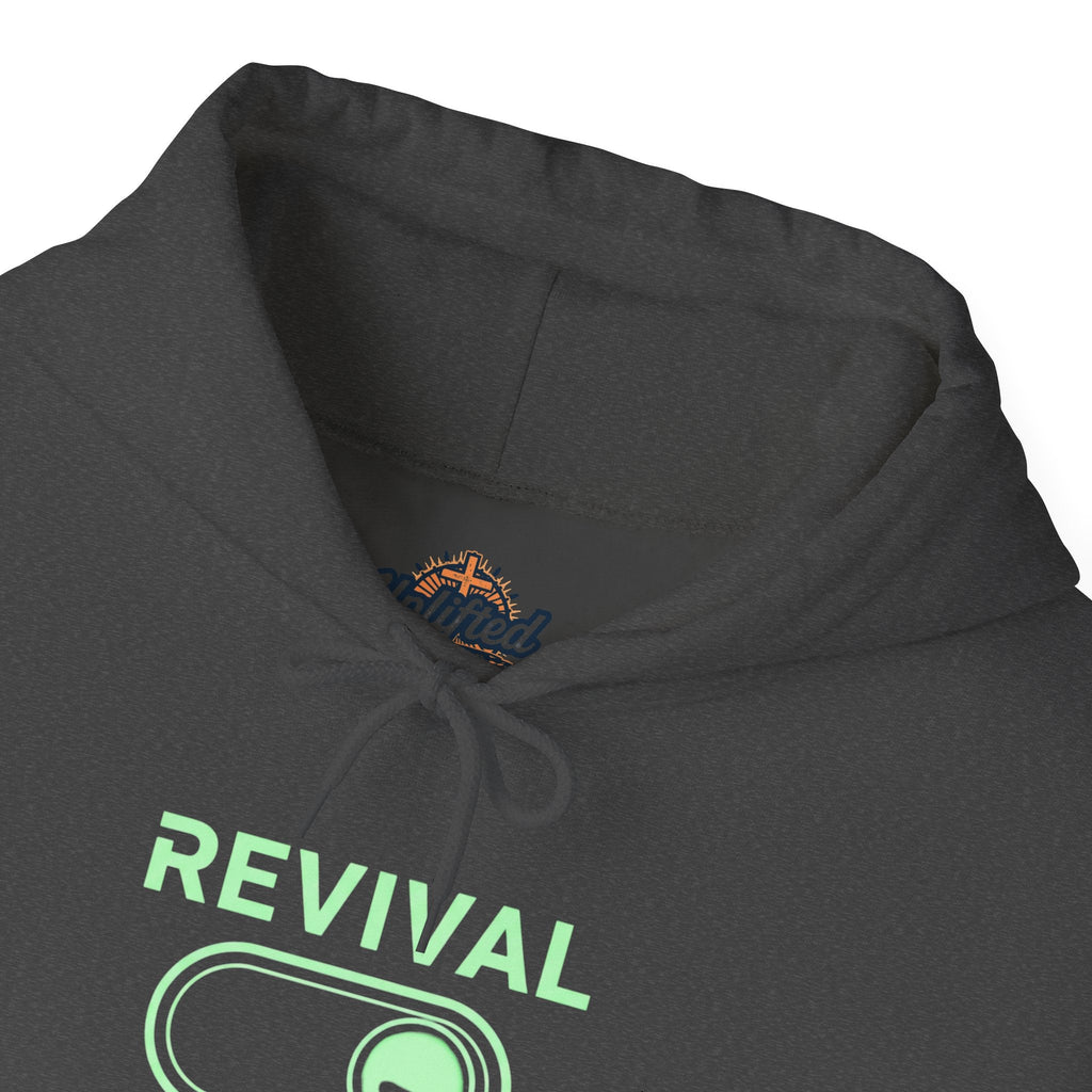 🔥 Revival Mode: ON – Christian Techwear Hoodie | Glowing Green Faith Switch | Futuristic Jesus Shirt | Activate Your Spiritual Awakening | Uplifted Gear Printify