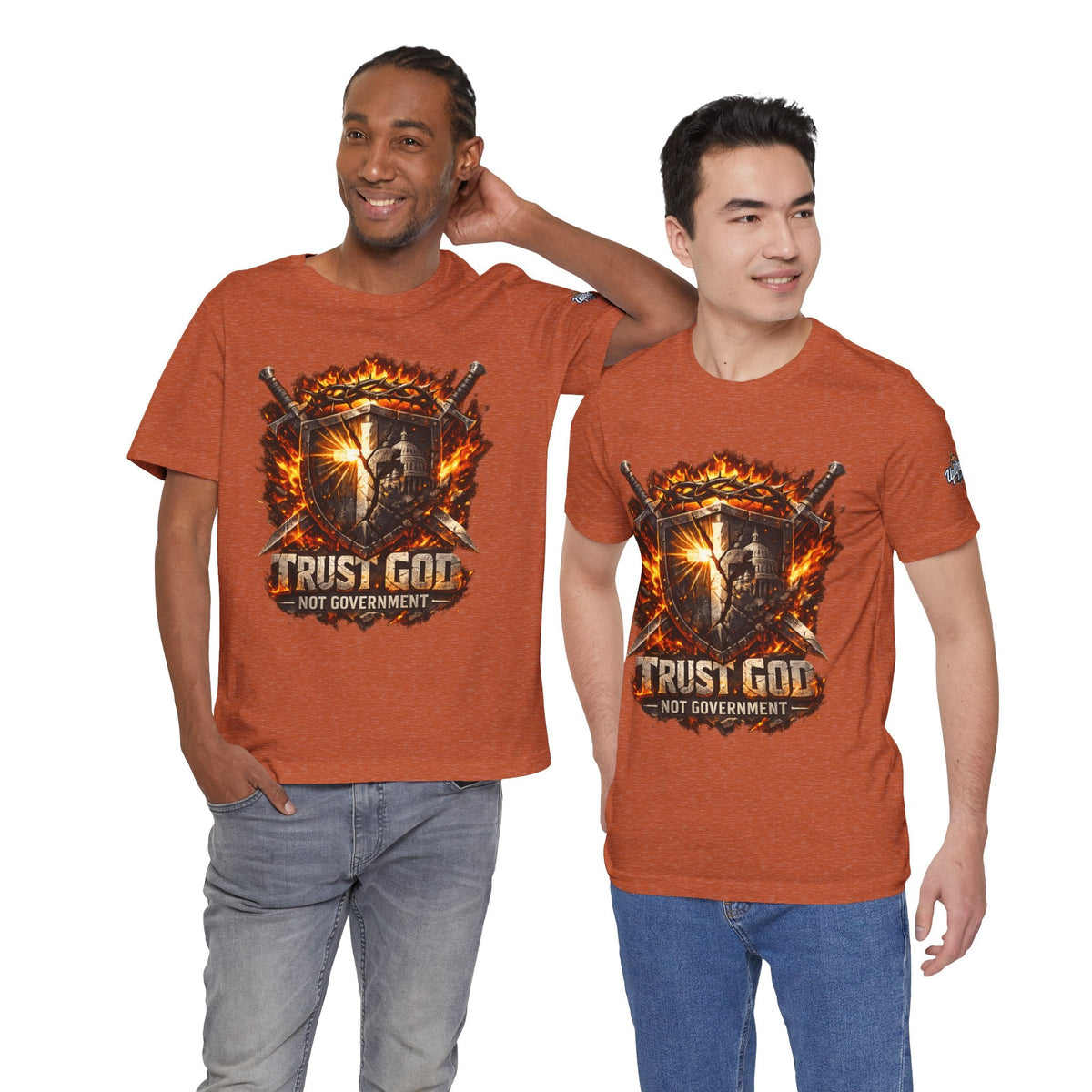 Trust God Not Government Shield Tee — Patriotic Christian Faith T-Shirt Printify