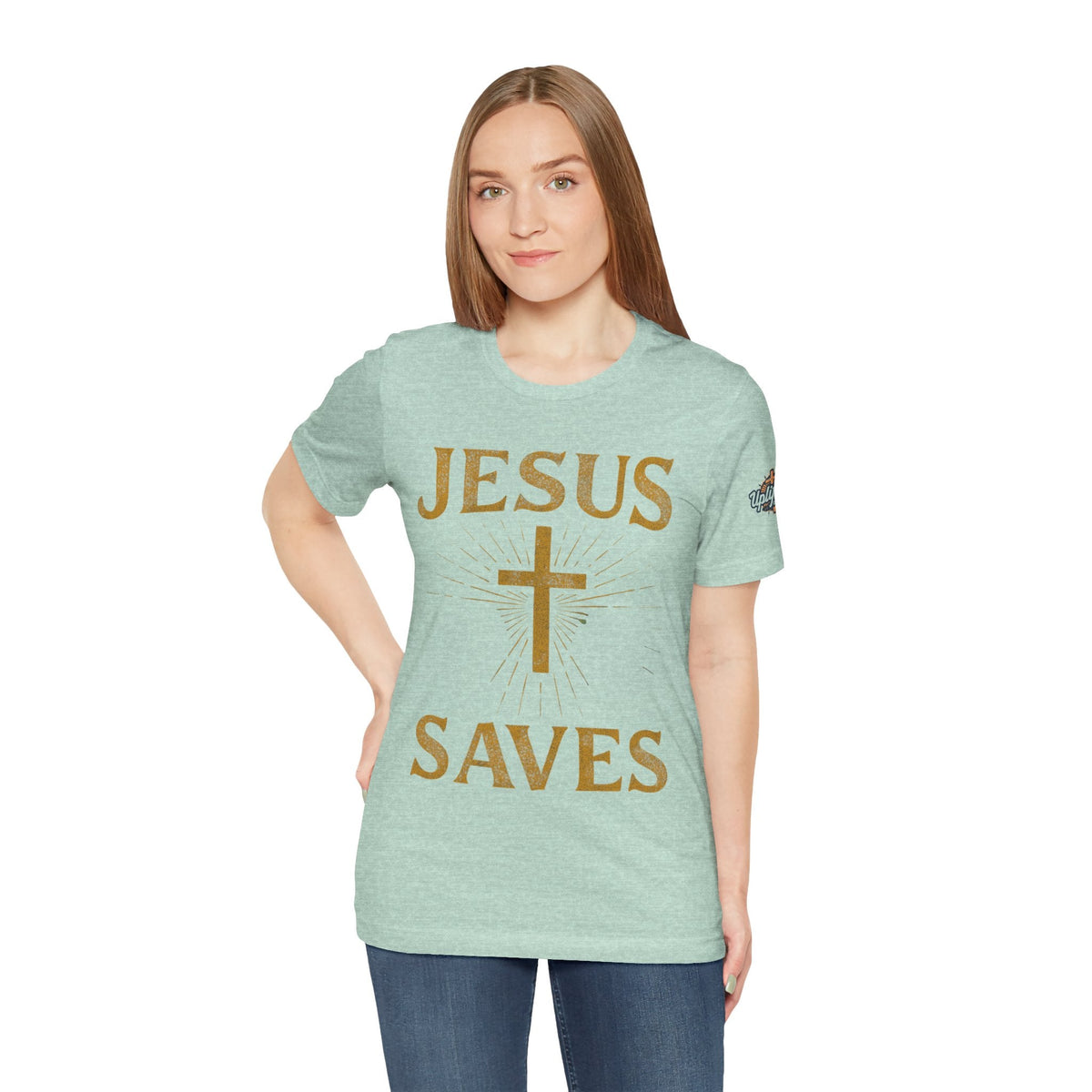 Jesus Saves T-shirt – Radiant Cross & Rays of Light Christian T-shirt for Eternal Hope & Faith Printify
