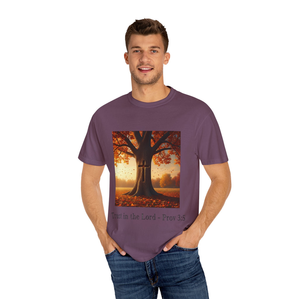 Trust in the Lord T-Shirt – Autumn Tree Christian Tee with Proverbs 3:5 Printify