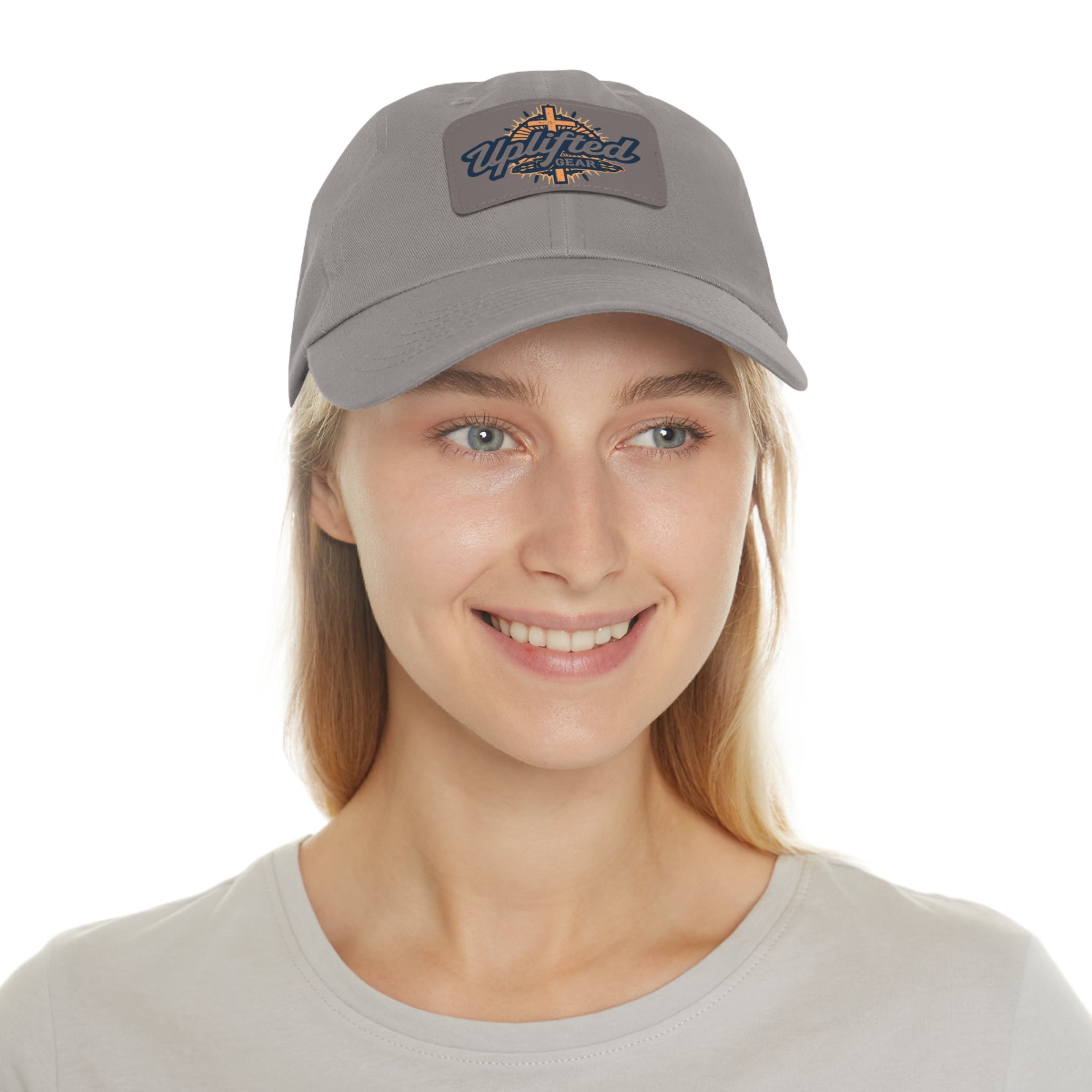 Uplifted Gear Leather Patch Dad Hat — Vintage Aviation Logo Cap Printify
