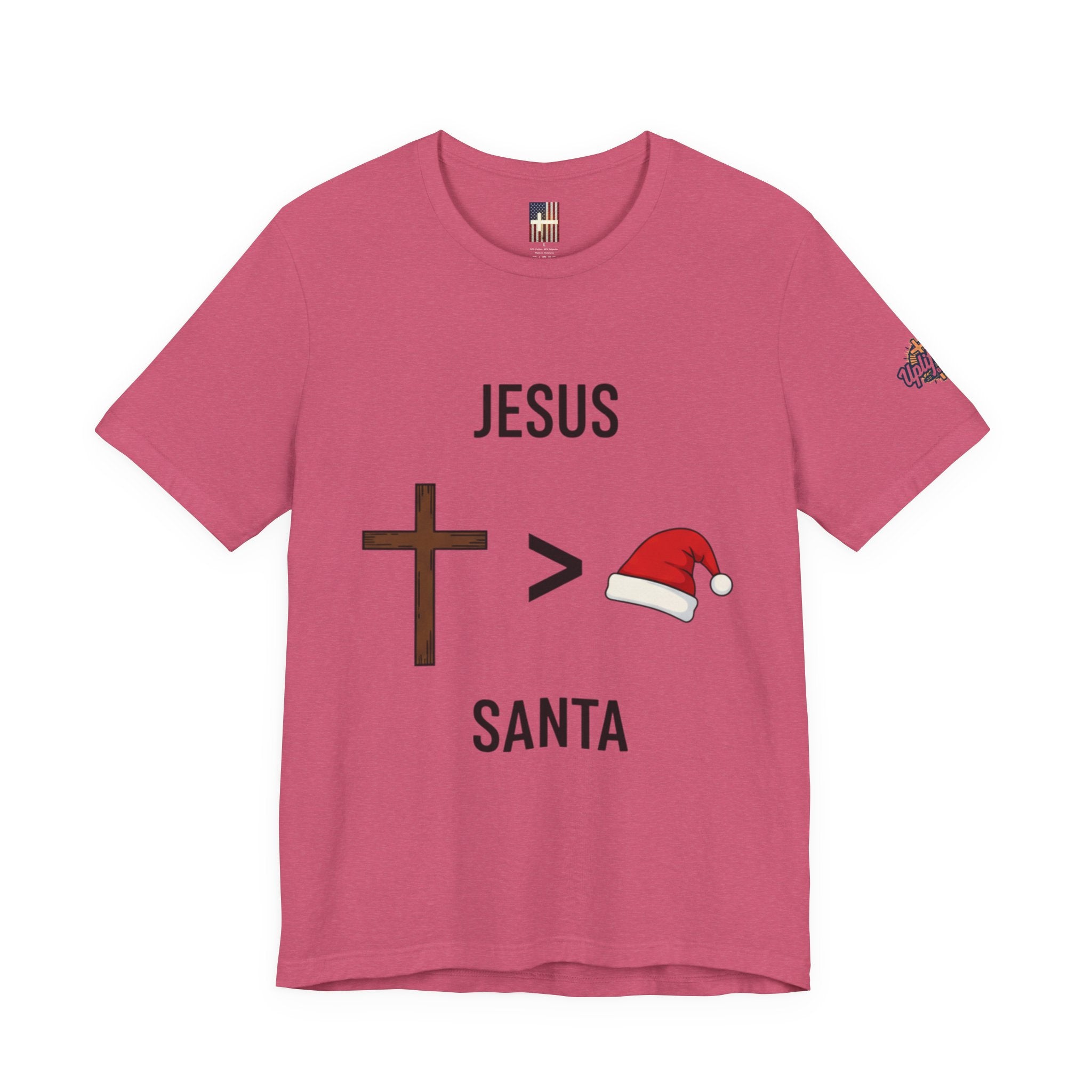 🎄 Jesus > Santa – Minimalist Christian Christmas T-Shirt | Bold Faith Over Holiday Tee | Cross vs Santa Hat Design | Uplifted Gear Printify