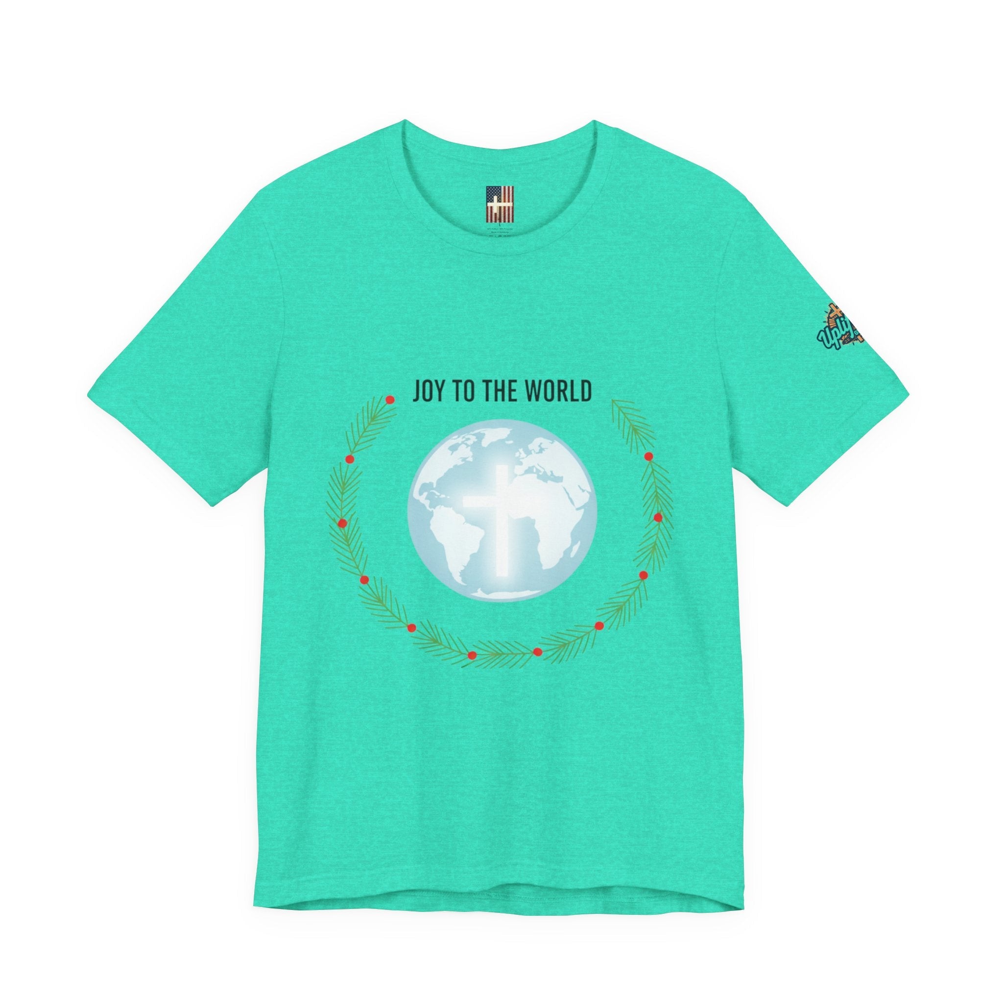 Joy to the World T-shirt – Wreath Earth Nativity Christian Christmas T-shirt for Isaiah 9:6 Holiday Faith & Festive Joy Printify