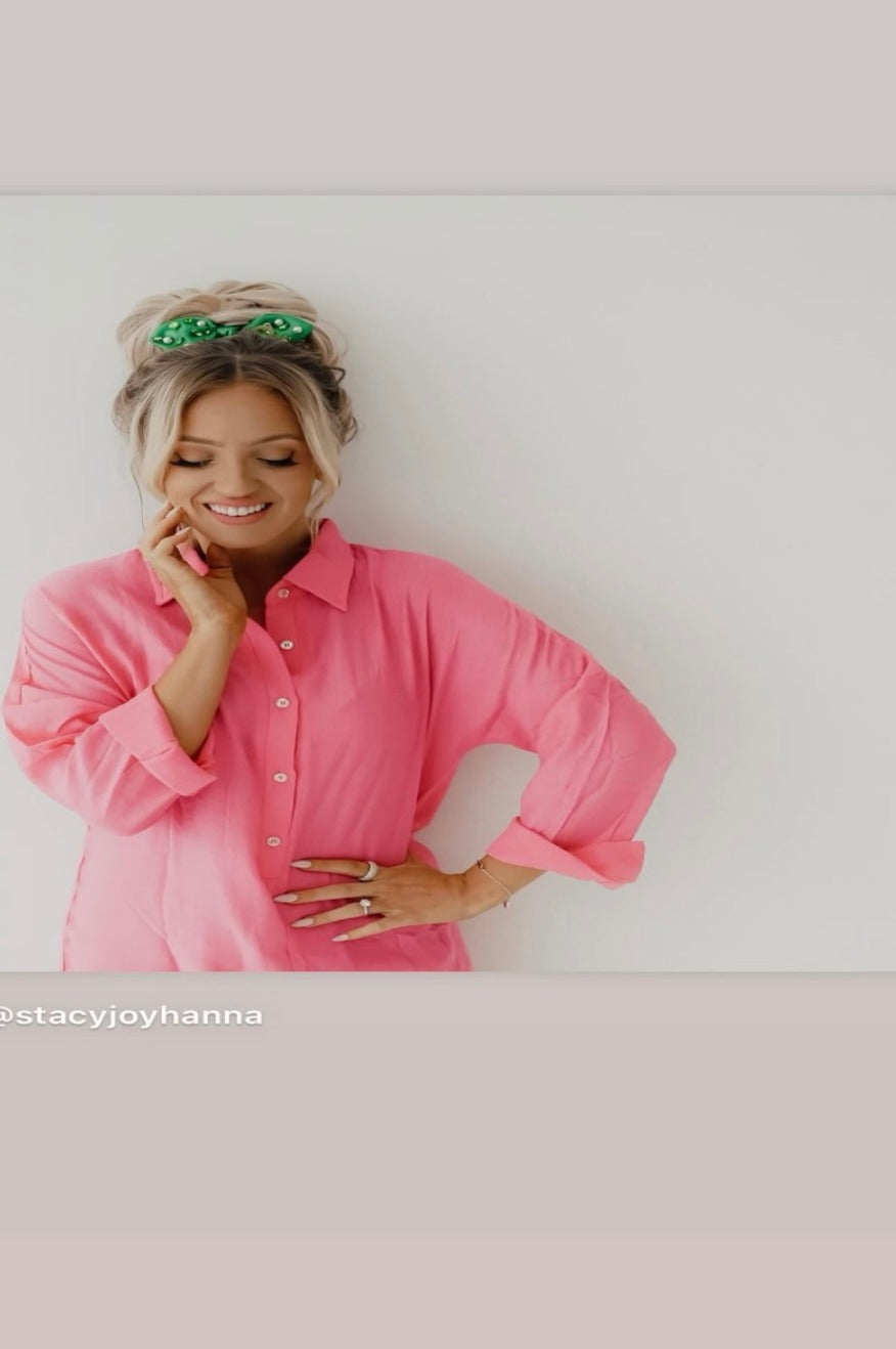 Pink Oversize Oxford Coverup Pretty Little Patriot