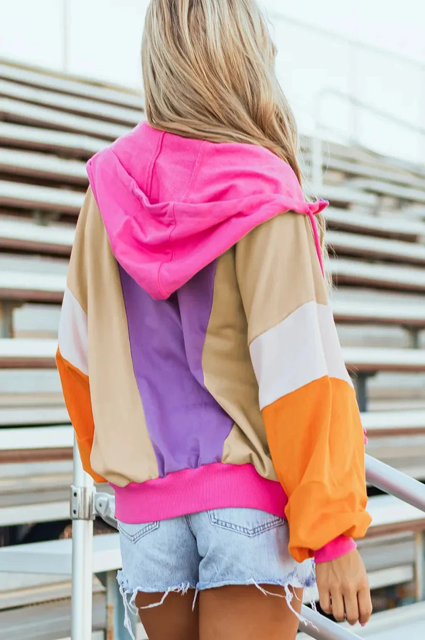 Oversized Pink Purple & Orange Colorblock Zip Hoodie Pretty Little Patriot