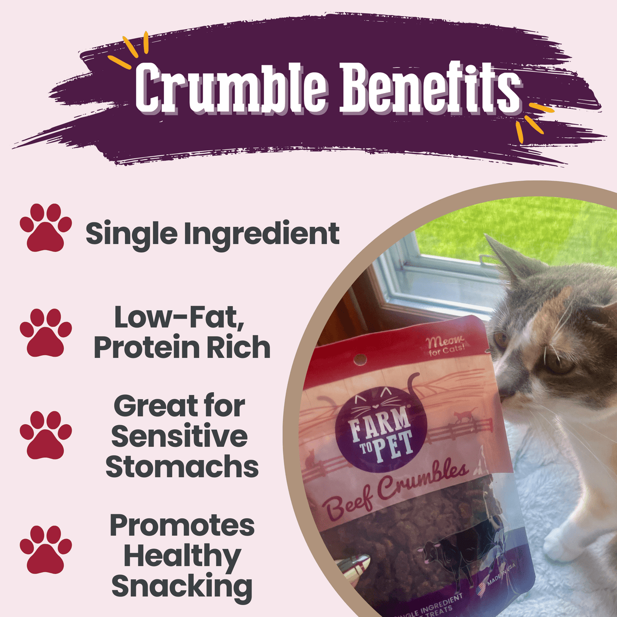 Beef Crumbles Cat Treats | High Protein Treats for Cats Farm To Pet