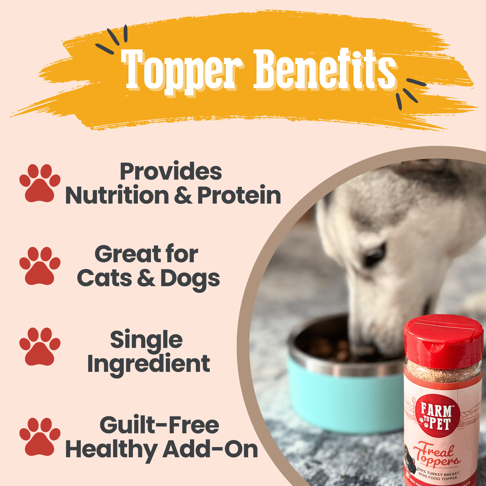 Treat Topper Turkey Dog Food Topper | Healthy Meal Supplement for Dogs Farm To Pet