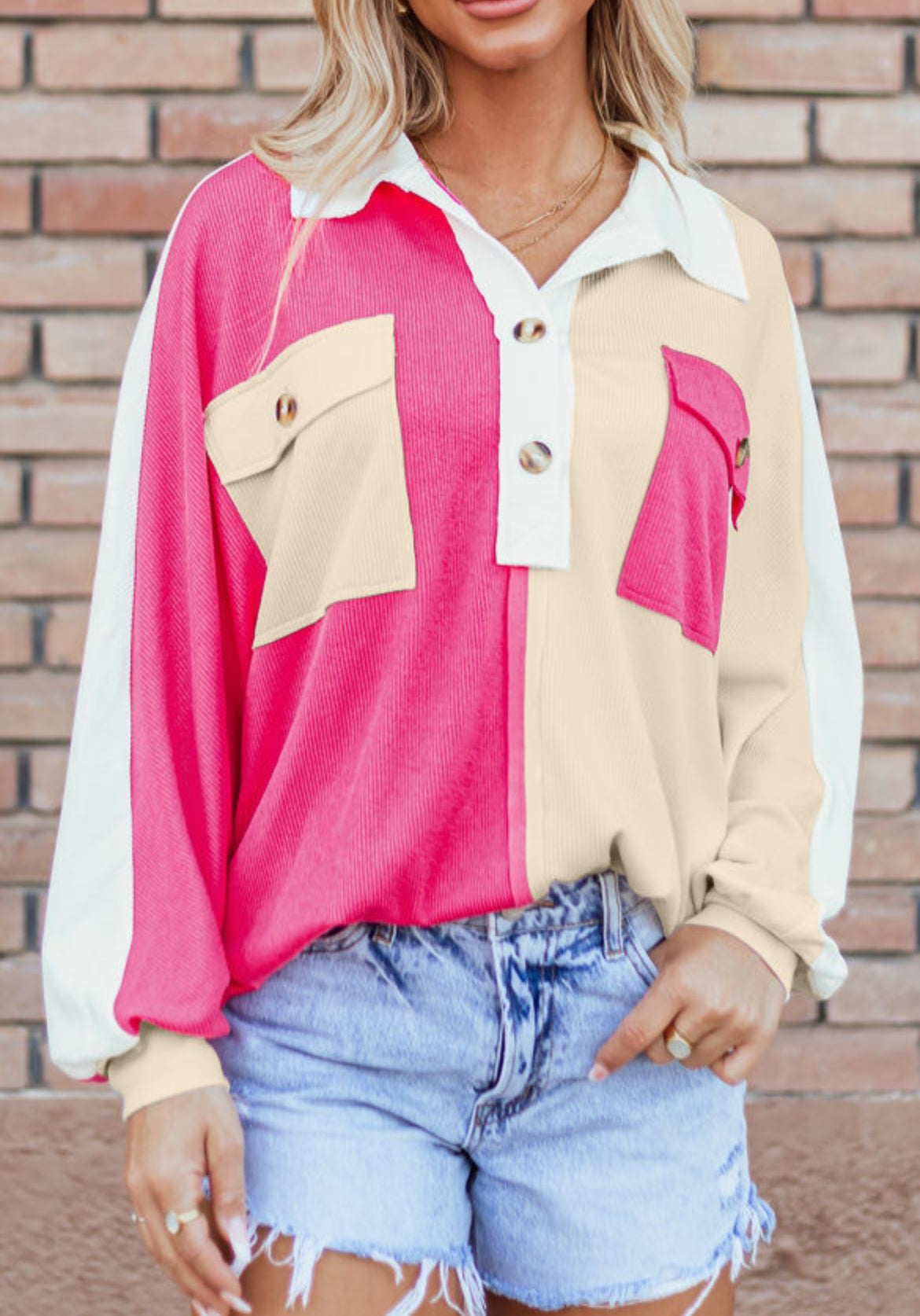 Rose Color Block Oversized Top Pretty Little Patriot