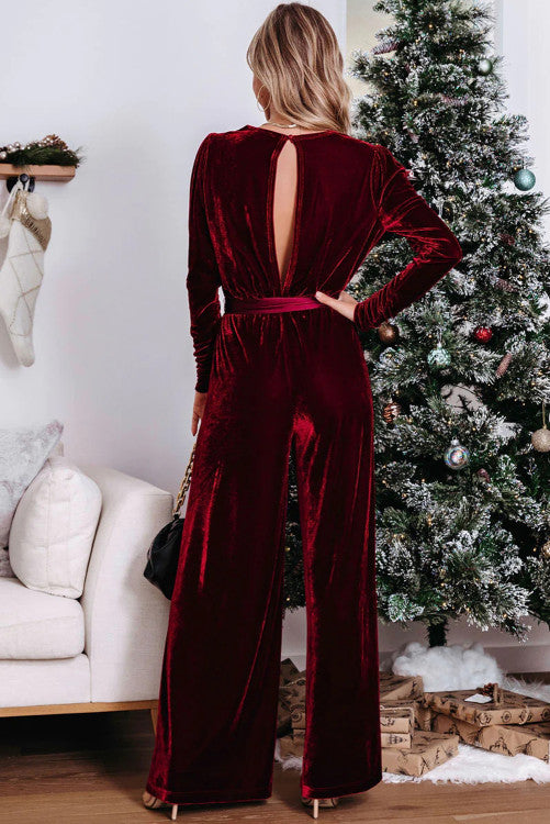 Red Velvet Keyhole Jumpsuit Pretty Little Patriot