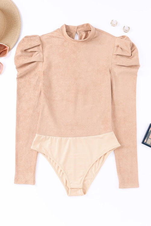 Suede tan bubble sleeve Bodysuit Pretty Little Patriot
