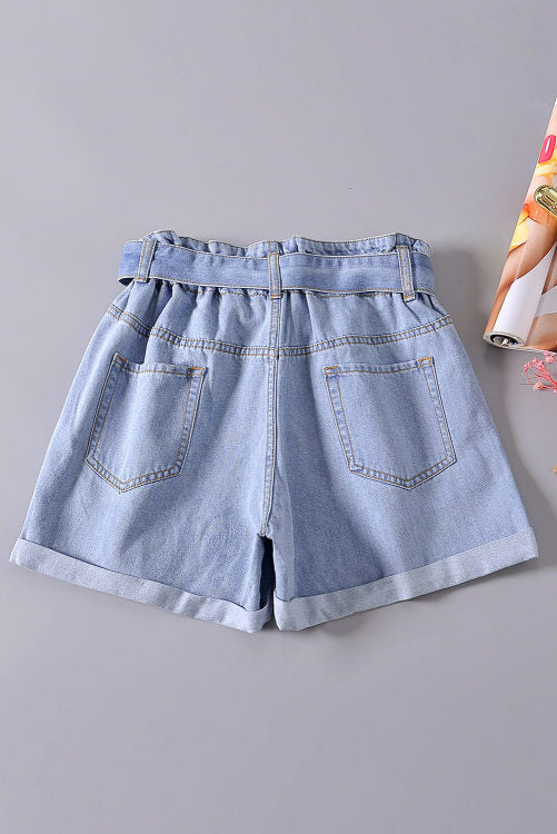 Denim Paper Bag Waist Shorts Pretty Little Patriot