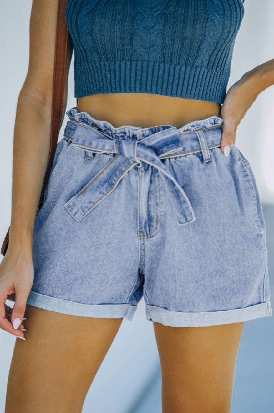 Denim Paper Bag Waist Shorts Pretty Little Patriot