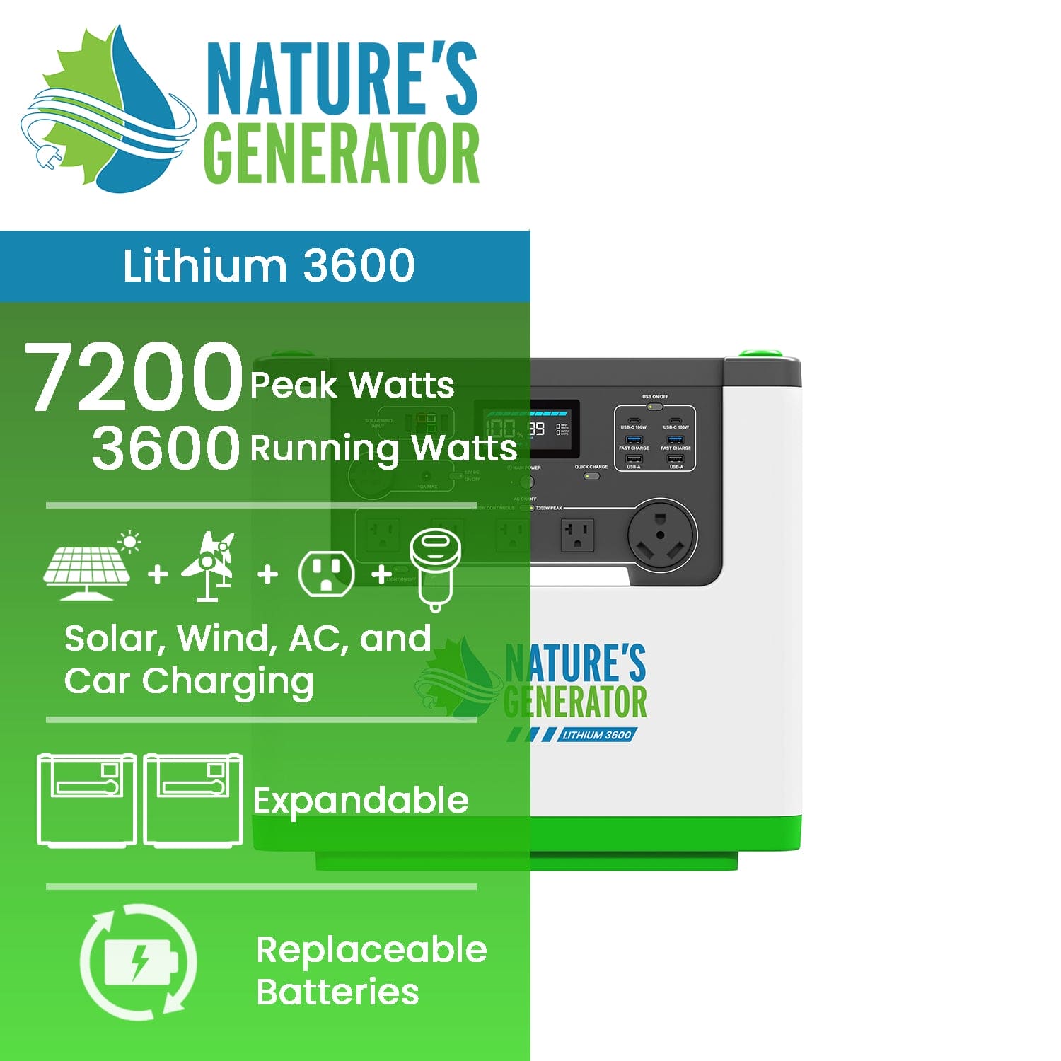 Nature's Generator Lithium 3600 Power Station Nature's Generator