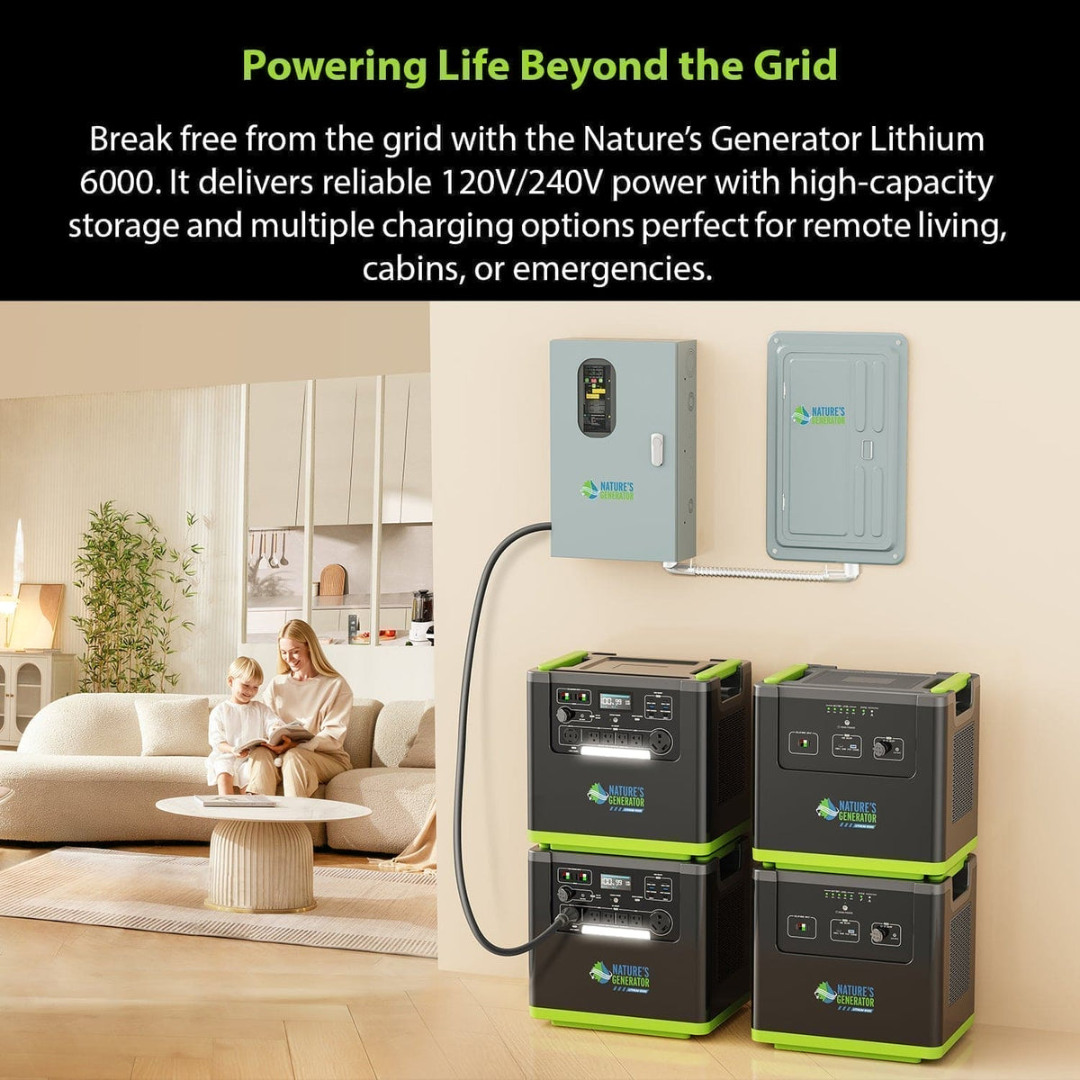 Nature's Generator Lithium 6000 with Solar Panels and Wind Turbine Nature's Generator