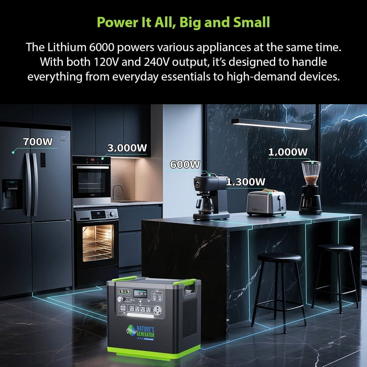 Nature's Generator Lithium 6000 with Solar Panels and Wind Turbine Nature's Generator